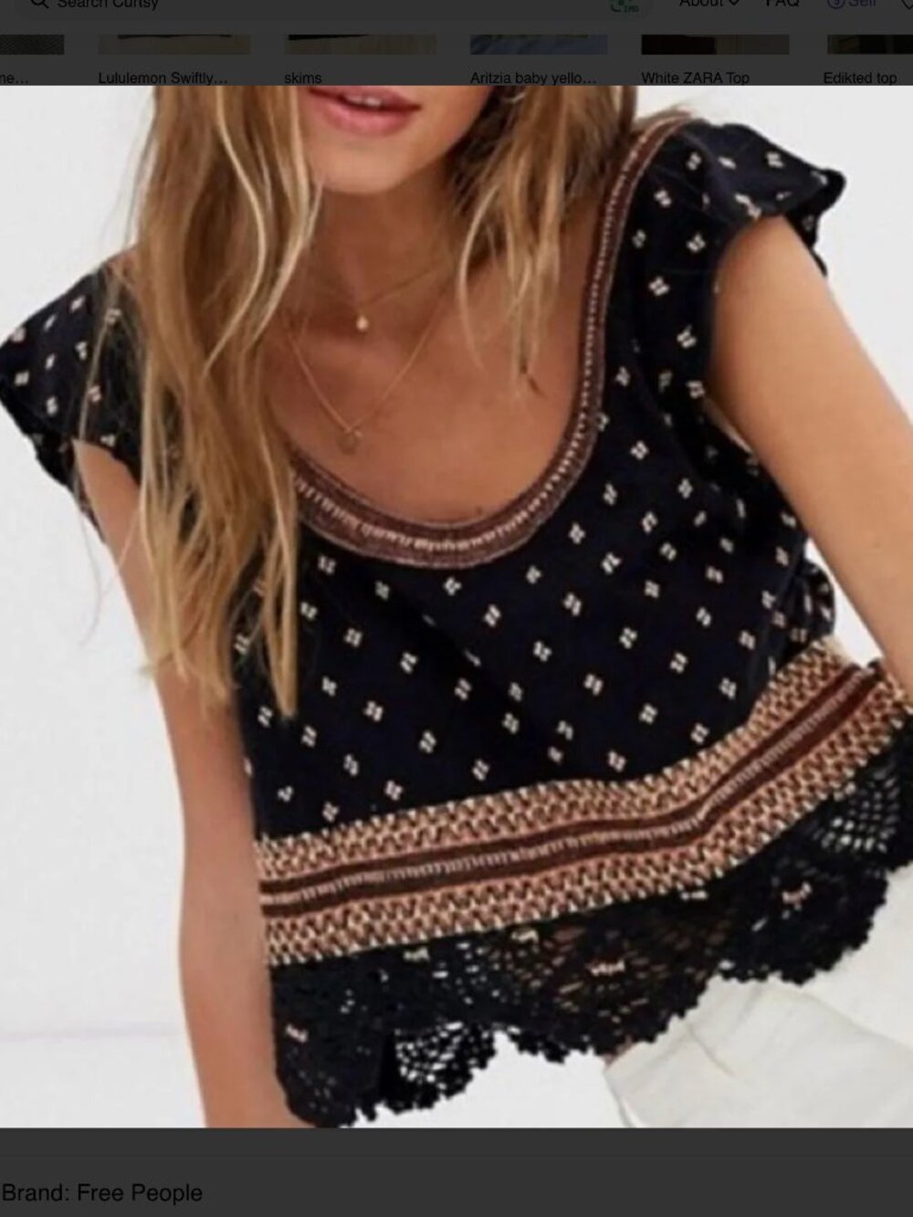 Free People Santorini Embroidered Top Large Black Pink Crochet Scoop Neck Boho